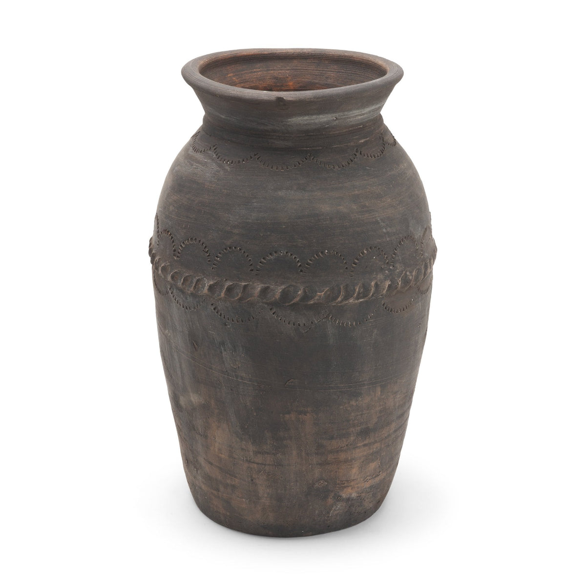 Creta Black Scalloped Terracotta Planter Vase from Mercana - Luna Furniture