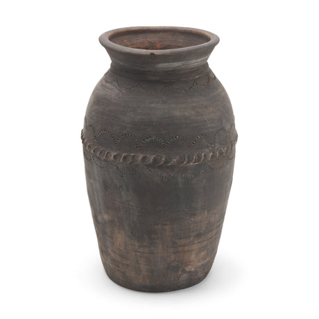 Creta Black Scalloped Terracotta Planter Vase from Mercana - Luna Furniture