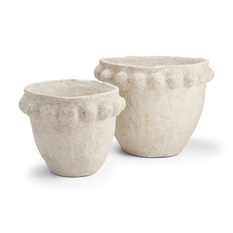 Noli Antiqued White Dotted Paper Mache Decorative Planters from Mercana - Luna Furniture