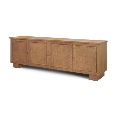 Carmel Closed Media Console | 80" | Raffia w/ Brown Wood from Mercana - Luna Furniture