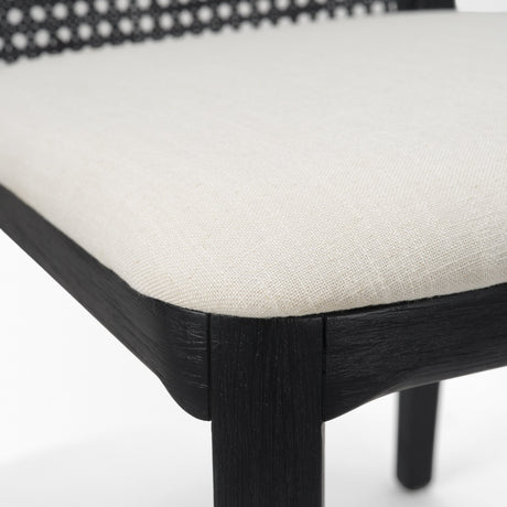 Clara Black Beech Wood W/ Cream Fabric Seat and Cane Back Armless Dining Chair, Set of 2 from Mercana - Luna Furniture