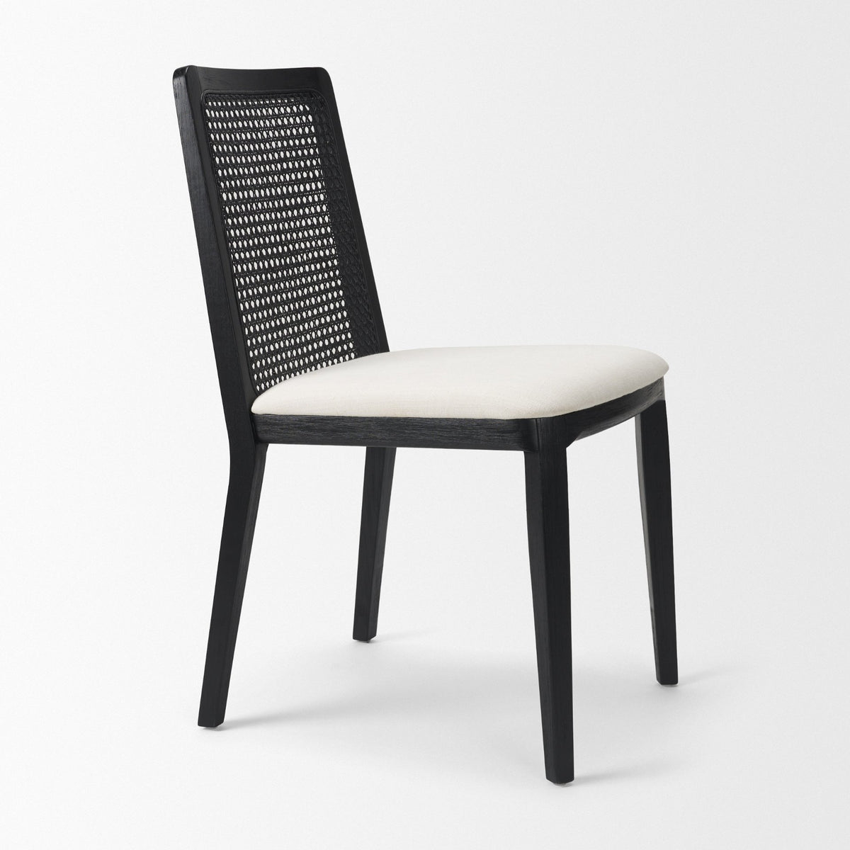 Clara Black Beech Wood W/ Cream Fabric Seat and Cane Back Armless Dining Chair, Set of 2 from Mercana - Luna Furniture