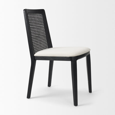 Clara Black Beech Wood W/ Cream Fabric Seat and Cane Back Armless Dining Chair, Set of 2 from Mercana - Luna Furniture