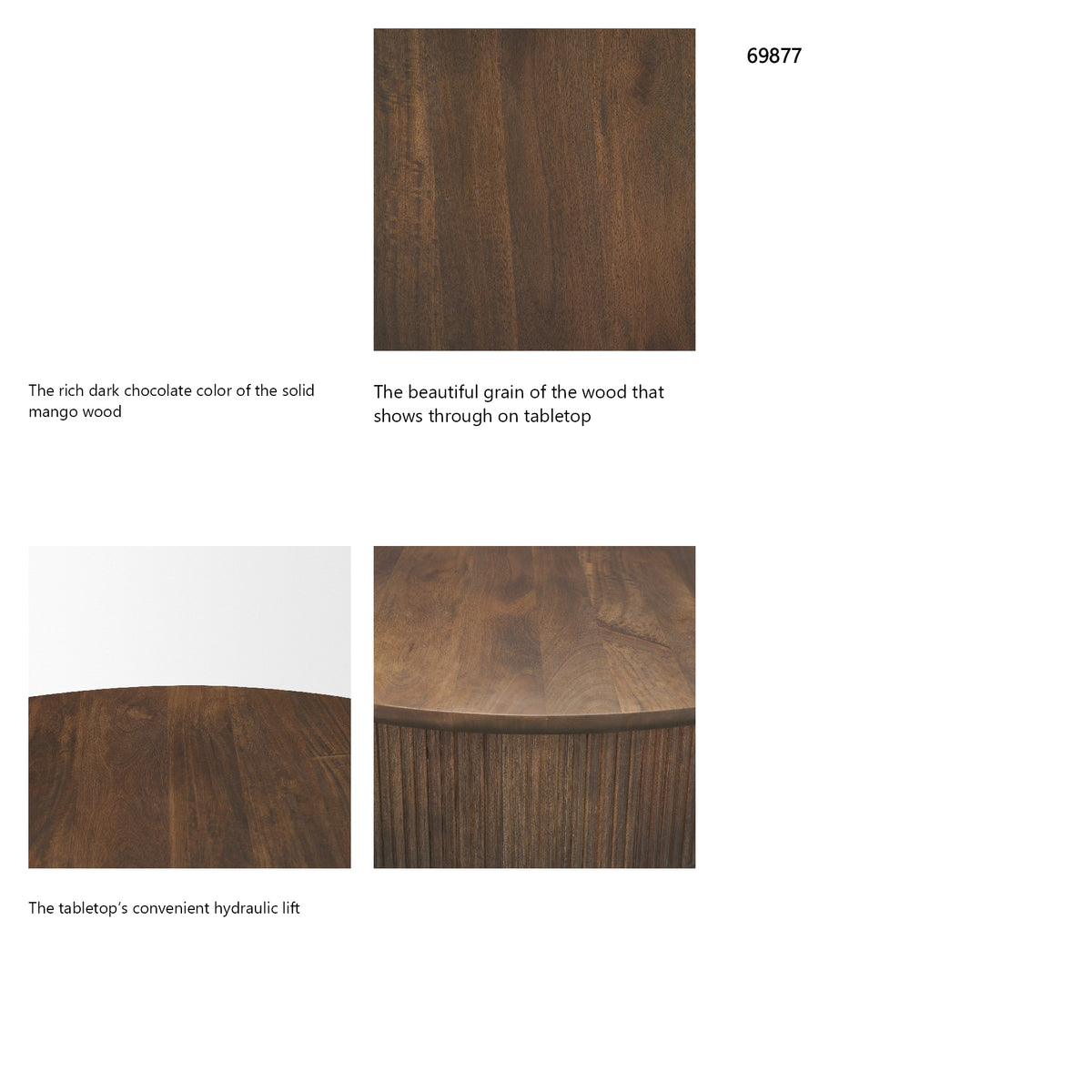 Terra 48L x 48W x 15H Dark Brown Wood Round Fluted Coffee Table from Mercana - Luna Furniture