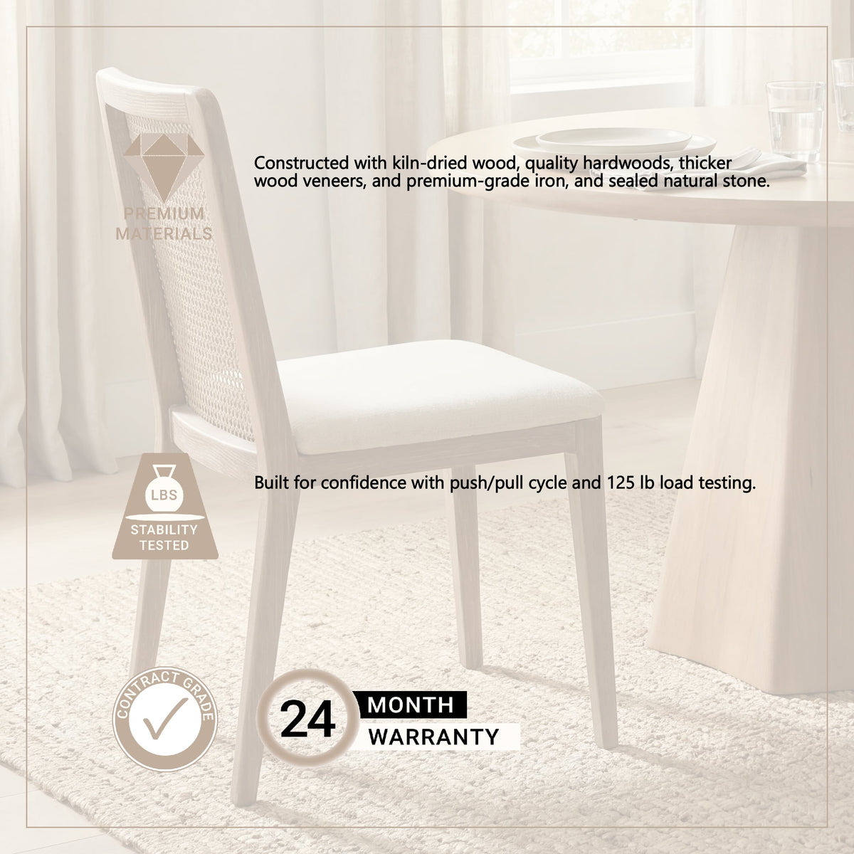 Clara Light Brown Beech Wood W/ Cream Fabric Seat and Cane Back Armless Dining Chair, Set of 2 from Mercana - Luna Furniture