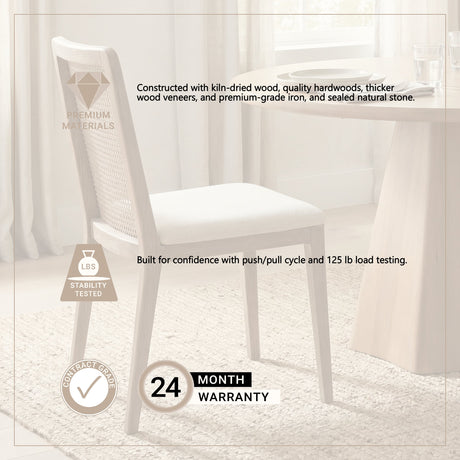Clara Light Brown Beech Wood W/ Cream Fabric Seat and Cane Back Armless Dining Chair, Set of 2 from Mercana - Luna Furniture