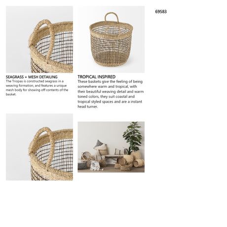 Triopas 15.7L x 15.7W x 13.4H (Set of 3) Medium Brown Seagrass Round Basket W/ Handles from Mercana - Luna Furniture