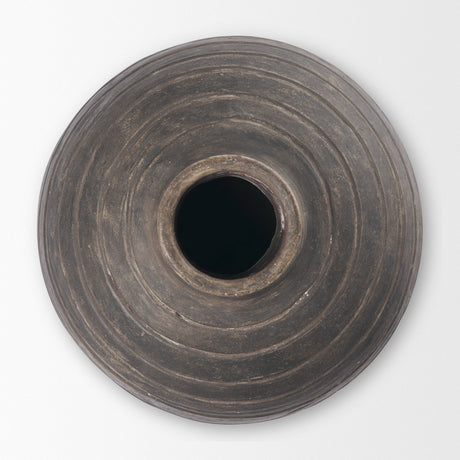 Sironi Black Terracotta Ribbed Decorative Vase from Mercana - Luna Furniture