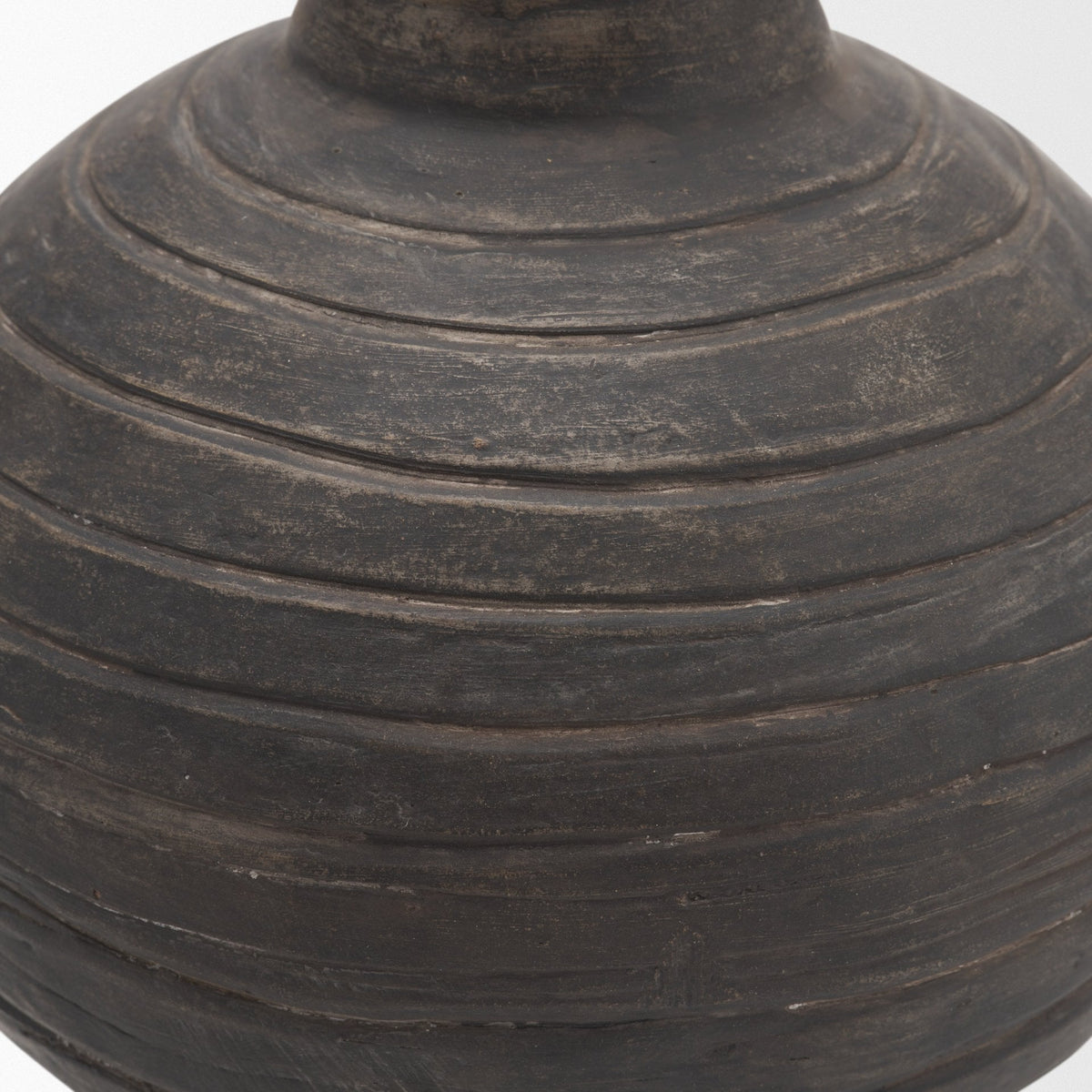 Sironi Black Terracotta Ribbed Decorative Vase from Mercana - Luna Furniture