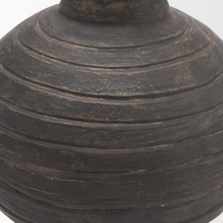 Sironi Black Terracotta Ribbed Decorative Vase from Mercana - Luna Furniture