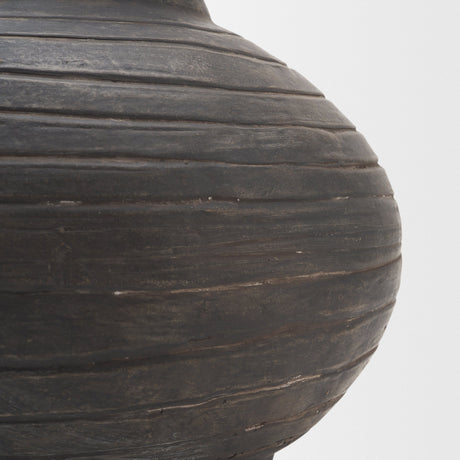 Sironi Black Terracotta Ribbed Decorative Vase from Mercana - Luna Furniture