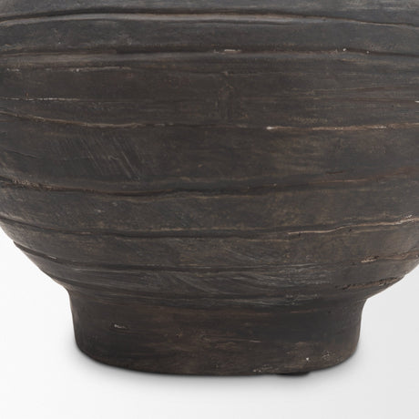 Sironi Black Terracotta Ribbed Decorative Vase from Mercana - Luna Furniture
