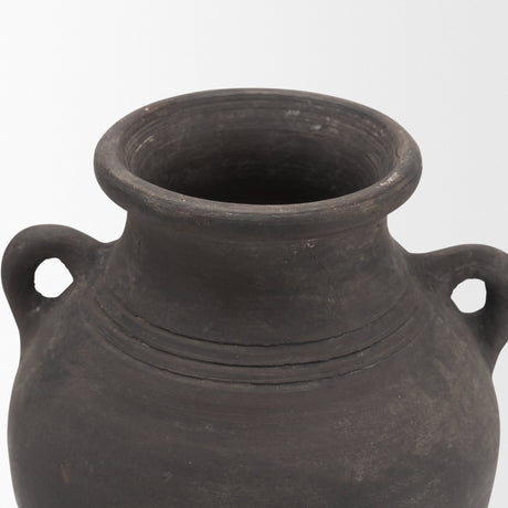 Creta Black Terracotta Double Handle Vase from Mercana - Luna Furniture