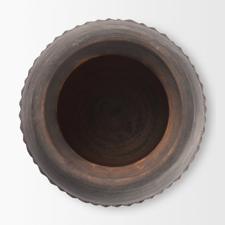 Creta Black Scalloped Terracotta Planter Vase from Mercana - Luna Furniture
