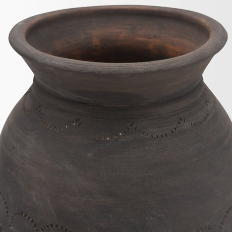 Creta Black Scalloped Terracotta Planter Vase from Mercana - Luna Furniture