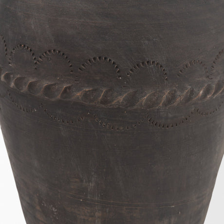 Creta Black Scalloped Terracotta Planter Vase from Mercana - Luna Furniture