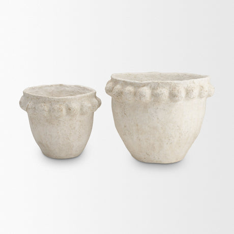 Noli Antiqued White Dotted Paper Mache Decorative Planters from Mercana - Luna Furniture