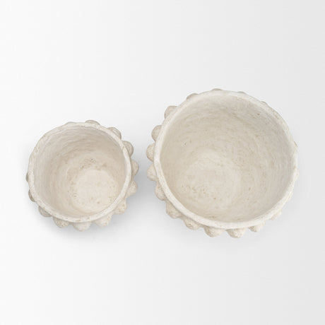 Noli Antiqued White Dotted Paper Mache Decorative Planters from Mercana - Luna Furniture