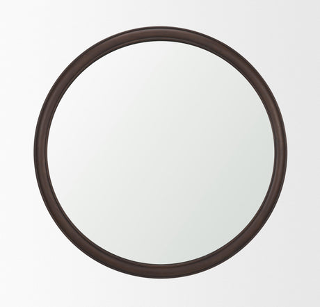 Bramwell 48" Dark Brown Wood Framed Heritage Round Wall Mirror from Mercana - Luna Furniture