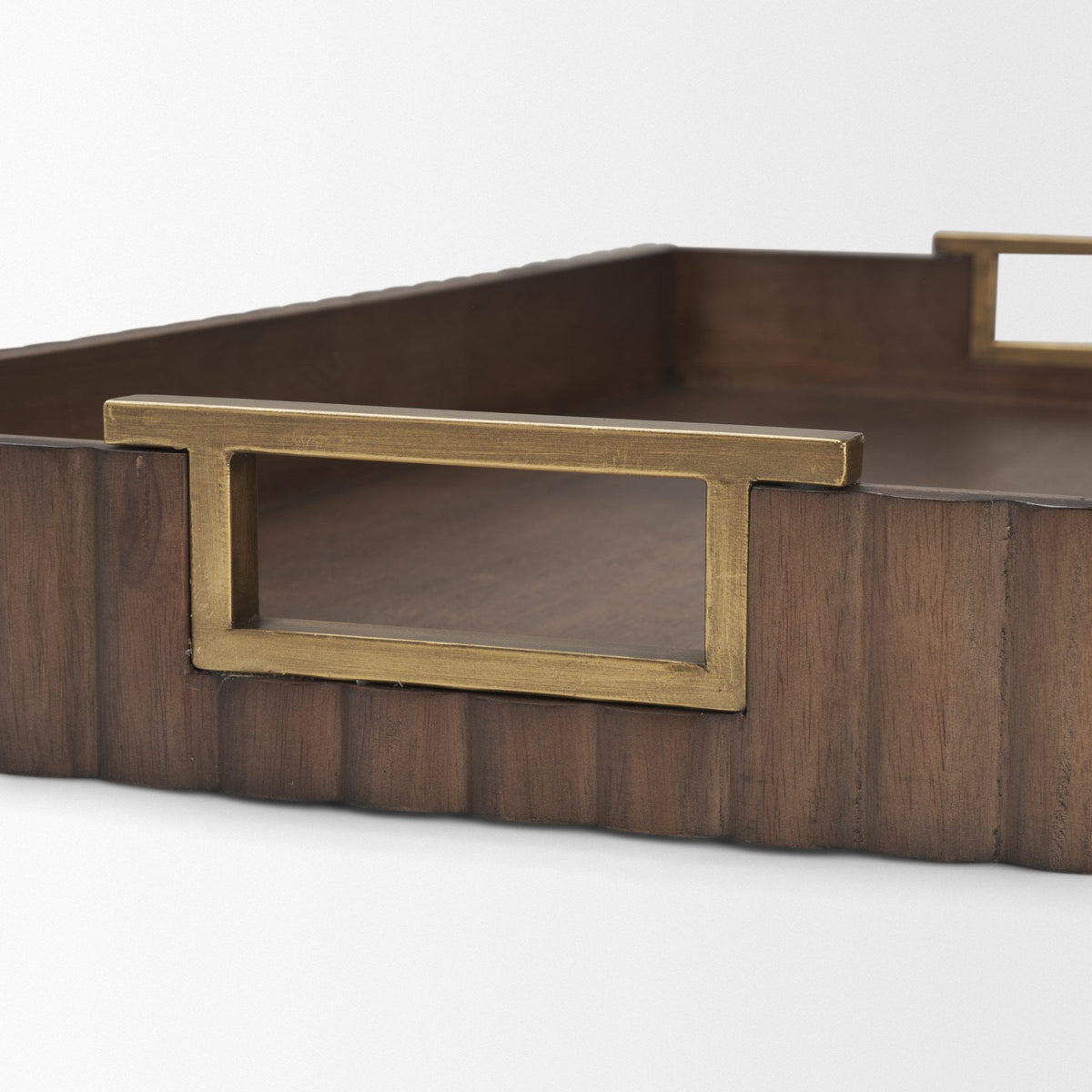 Strata Fluted Brown Walnut Wooden Decortative Tray