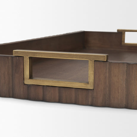 Strata Fluted Brown Walnut Wooden Decortative Tray from Mercana - Luna Furniture