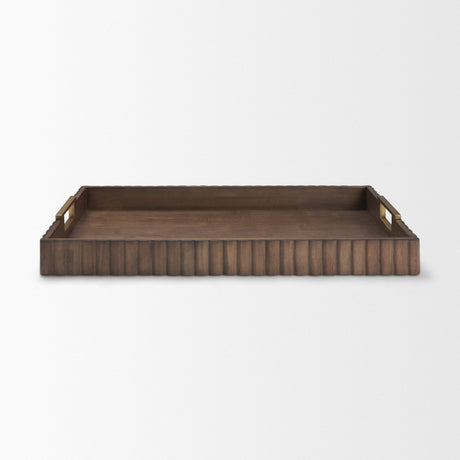 Strata Fluted Brown Walnut Wooden Decortative Tray from Mercana - Luna Furniture