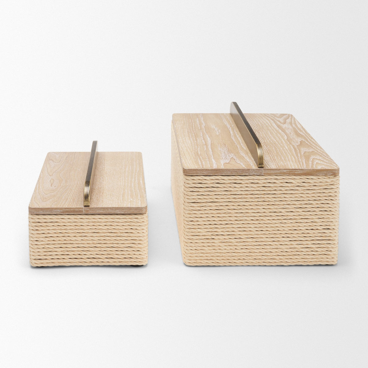 Chord Woven White-Washed w/ Brass Handle Decorative Box Set from Mercana - Luna Furniture