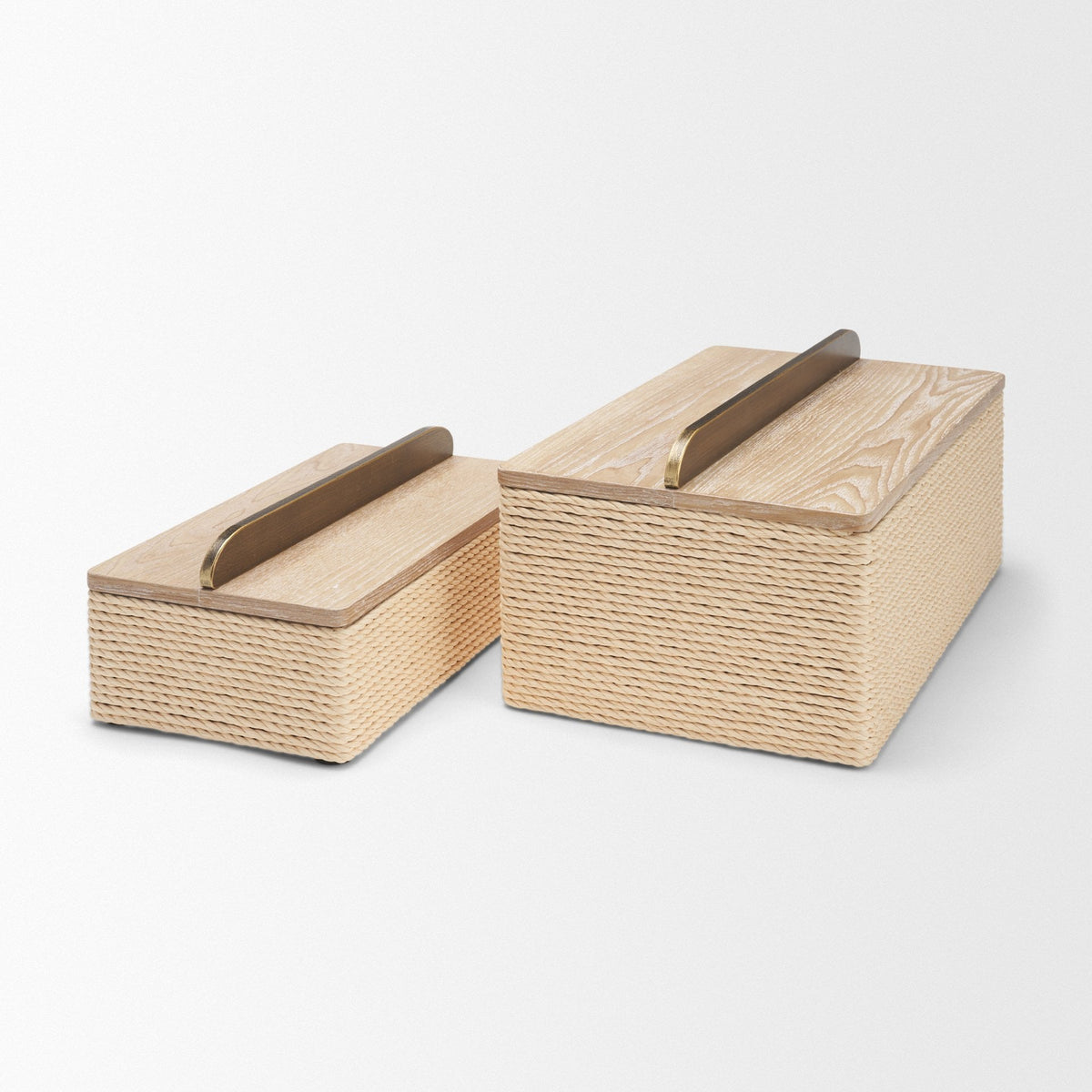 Chord Woven White-Washed w/ Brass Handle Decorative Box Set from Mercana - Luna Furniture