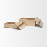 Chord Woven White-Washed w/ Brass Handle Decorative Box Set from Mercana - Luna Furniture