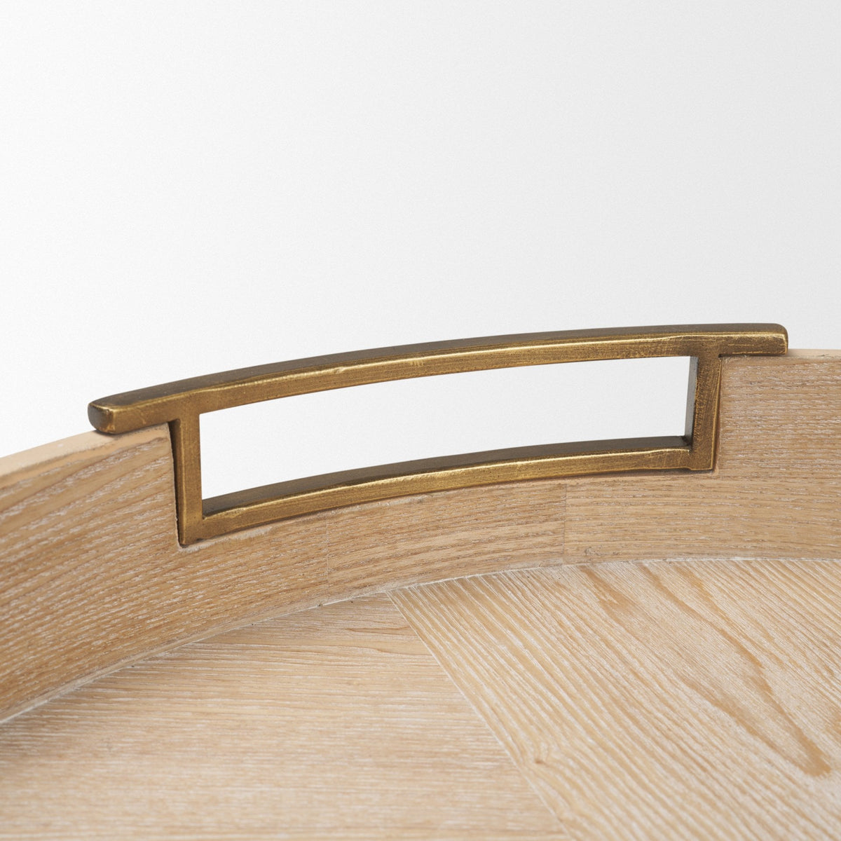 Langford Round White-Washed Wood w/ Brass Handles Tray Set