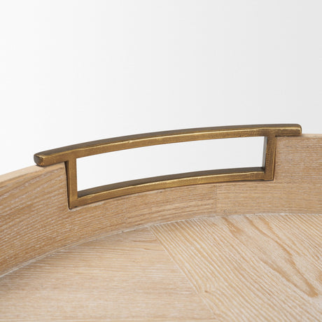 Langford Round White-Washed Wood w/ Brass Handles Tray Set from Mercana - Luna Furniture