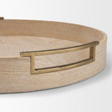 Langford Round White-Washed Wood w/ Brass Handles Tray Set