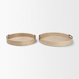 Langford Round White-Washed Wood w/ Brass Handles Tray Set