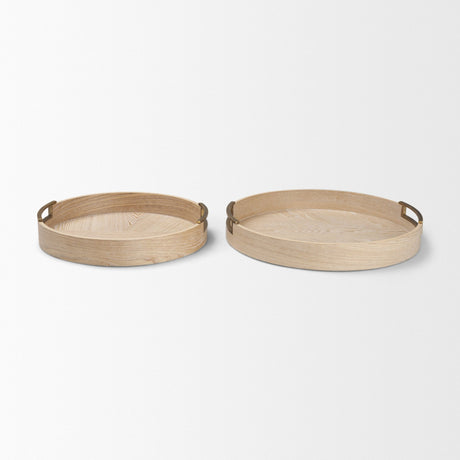 Langford Round White-Washed Wood w/ Brass Handles Tray Set from Mercana - Luna Furniture