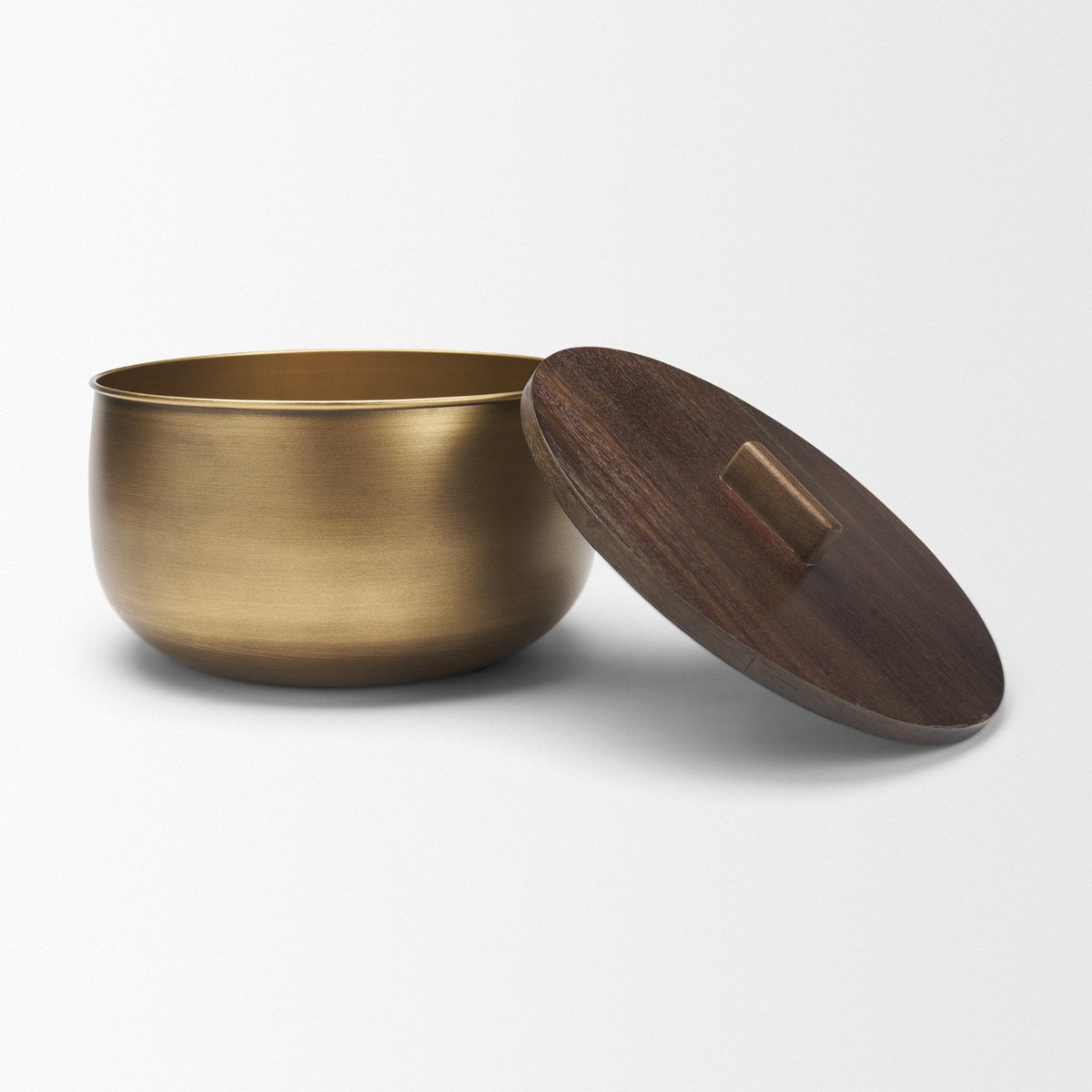 Voss Brass Metal w/ Dark Wood Lid Canister from Mercana - Luna Furniture
