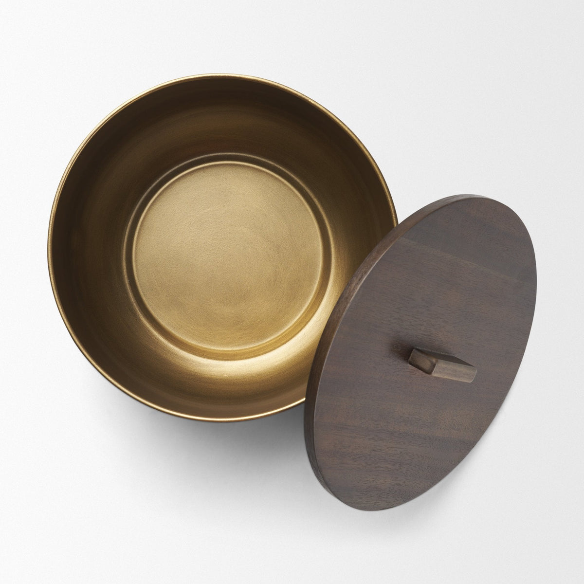 Voss Brass Metal w/ Dark Wood Lid Canister from Mercana - Luna Furniture