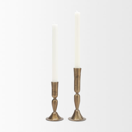 Whitlock Large Antique Brass Metal Taper Candle Holder from Mercana - Luna Furniture