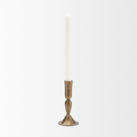 Whitlock Small Antique Brass Metal Taper Candle Holder from Mercana - Luna Furniture