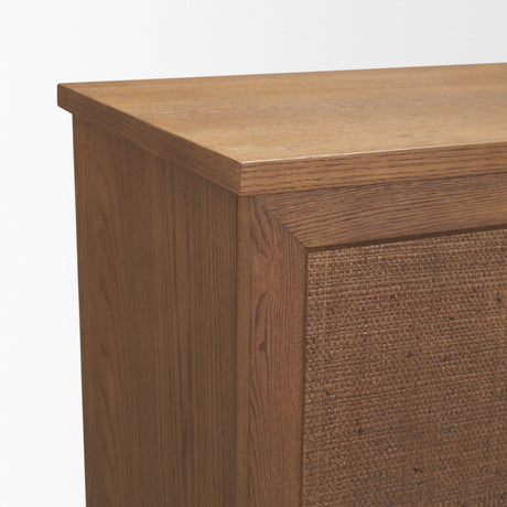 Carmel Closed Media Console | 80" | Raffia w/ Brown Wood from Mercana - Luna Furniture