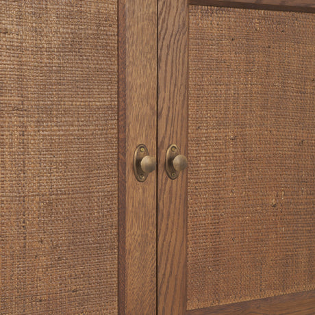Carmel Closed Media Console | 80" | Raffia w/ Brown Wood from Mercana - Luna Furniture