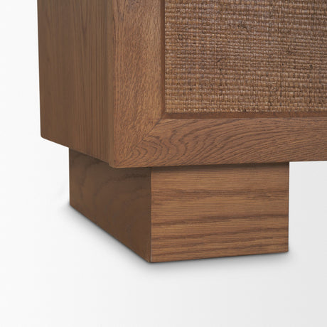 Carmel Closed Media Console | 80" | Raffia w/ Brown Wood from Mercana - Luna Furniture