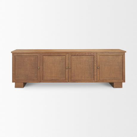 Carmel Closed Media Console | 80" | Raffia w/ Brown Wood from Mercana - Luna Furniture