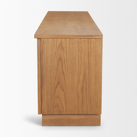 Carmel Closed Media Console | 80" | Raffia w/ Brown Wood from Mercana - Luna Furniture