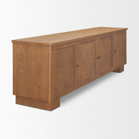 Carmel Closed Media Console | 80" | Raffia w/ Brown Wood from Mercana - Luna Furniture
