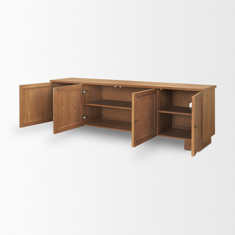 Carmel Closed Media Console | 80" | Raffia w/ Brown Wood from Mercana - Luna Furniture