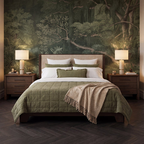 Holden King Upholstered Bedframe | Shelter Headboard | Oatmeal Performance Fabric from Mercana - Luna Furniture