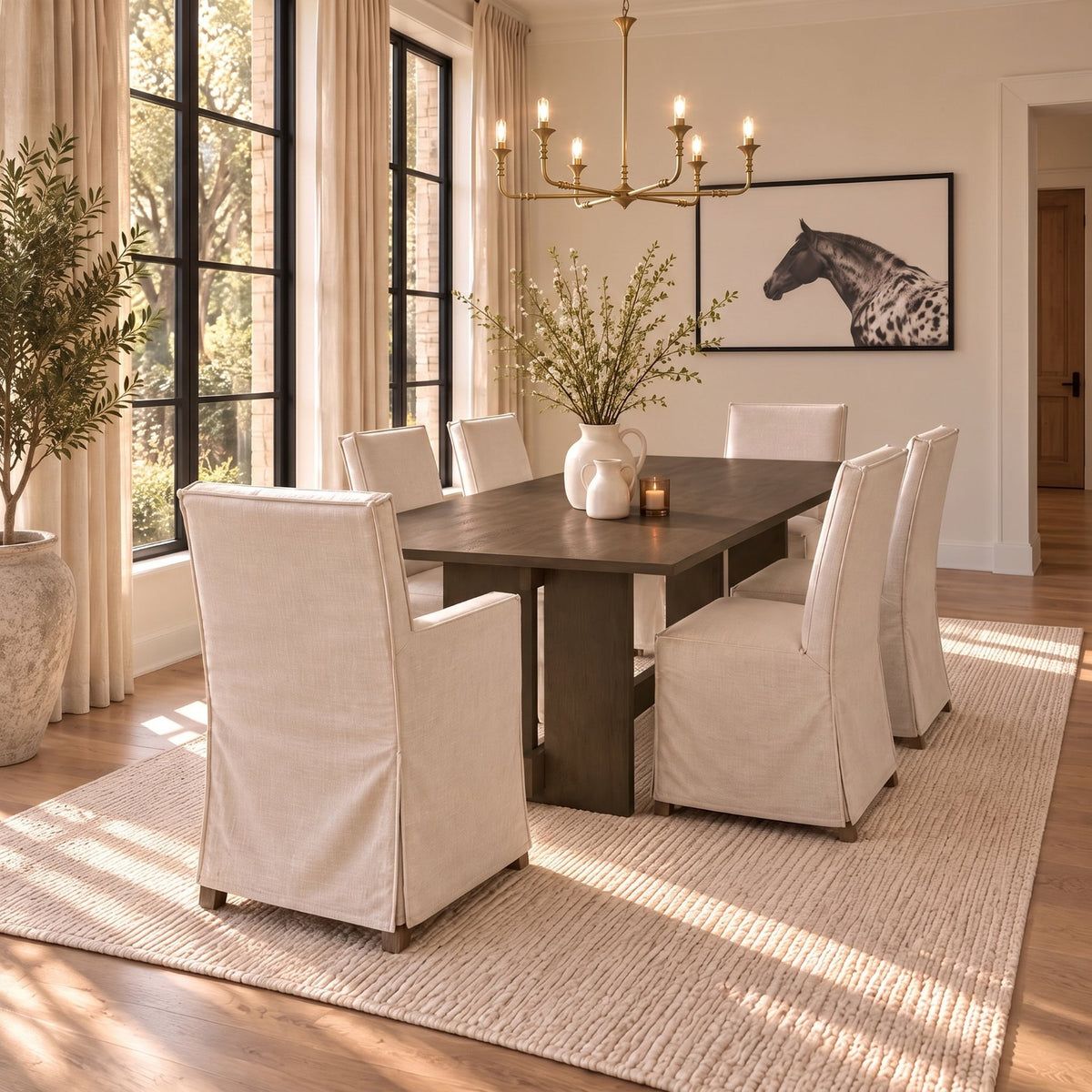Elbert I Cream Fabric Slip-Cover Brown Wooden Base Dining Chair, Set of 2 from Mercana - Luna Furniture