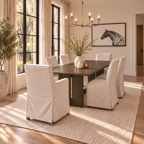 Elbert I Cream Fabric Slip-Cover Brown Wooden Base Dining Chair, Set of 2 from Mercana - Luna Furniture