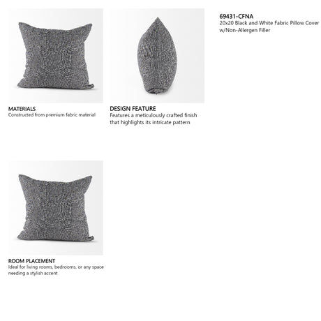Ramone 20x20 Black and White Fabric Pillow Cover w/Non-Allergen Filler, Set of 2 from Mercana - Luna Furniture