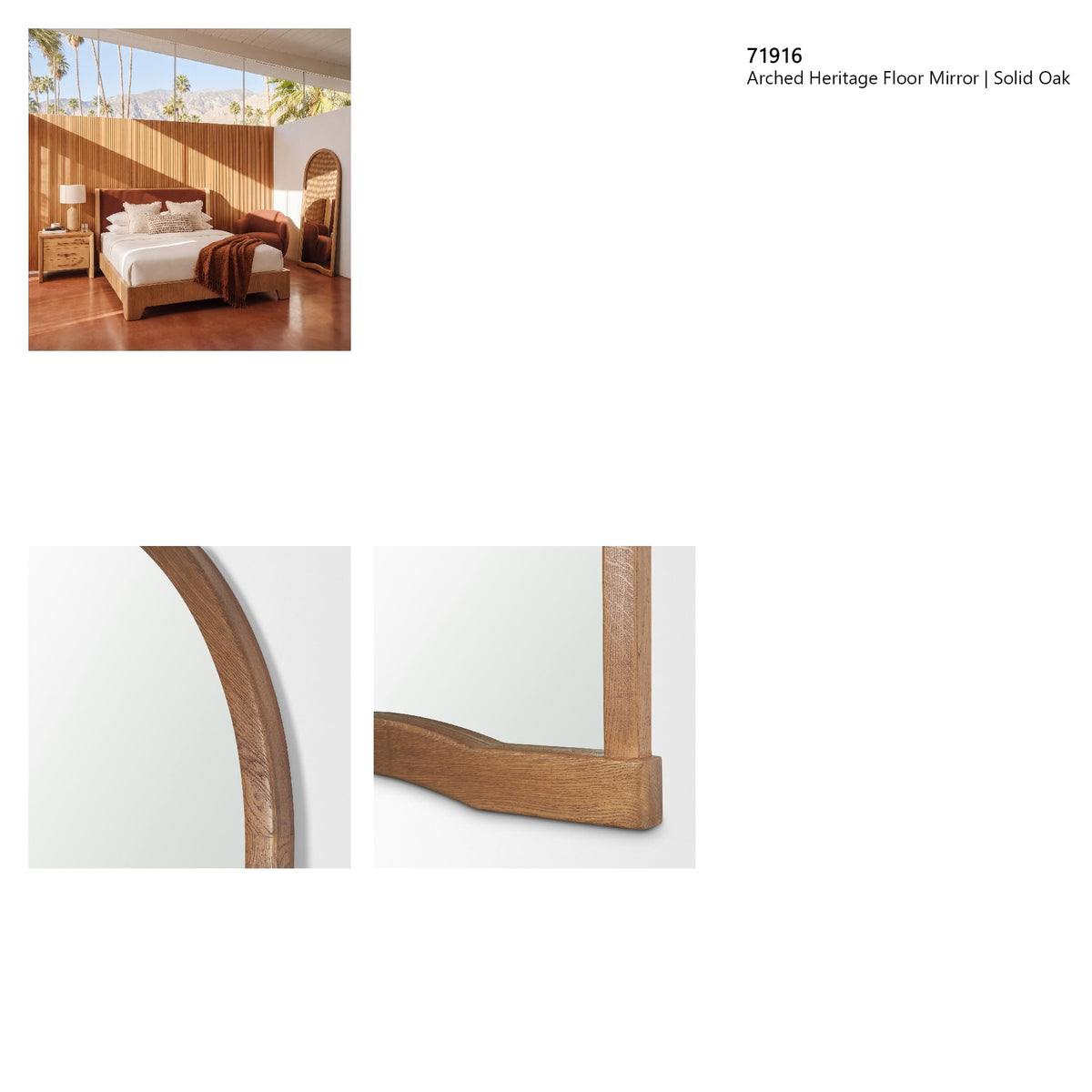 Avaline Arched Heritage Floor Mirror | Solid Oak